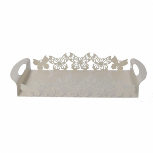 Zoom Vassoio metallo farfalla crema rettangolare cm 41x20h6,5