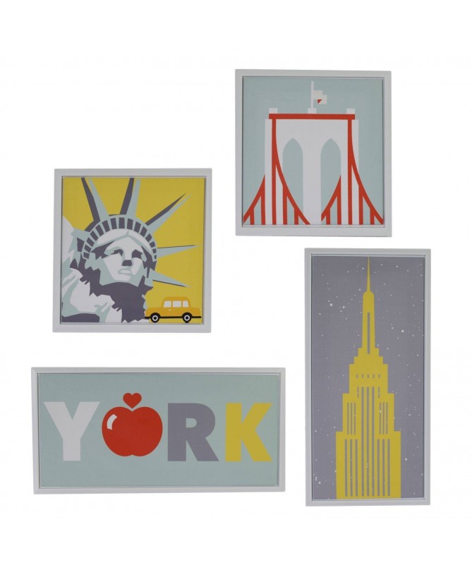 Quadri in legno New York - set da 4