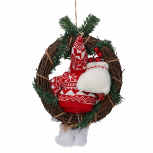 Zoom Babbo natale tessuto su ghirlanda rossocmø35