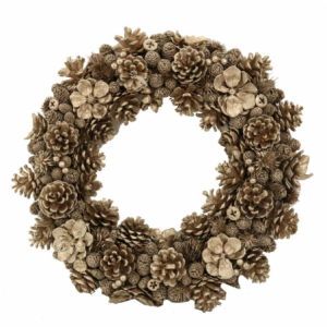 Coroncina con fiori e pigne champagne cm ø45h8,5