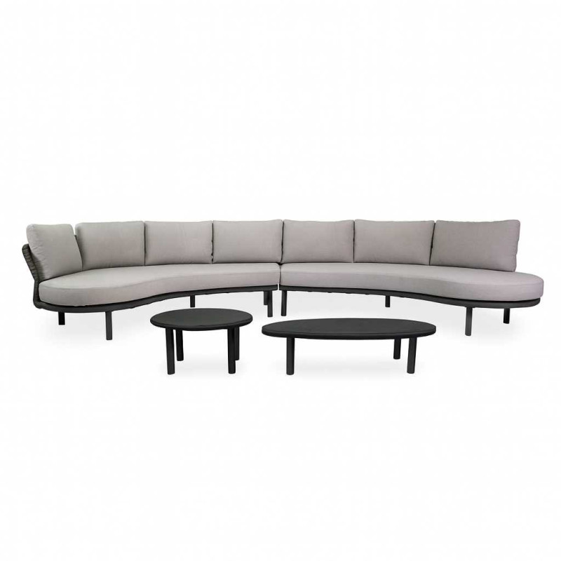 Salotto Alluminio 6 Posti Alubias Con Corda Antracite Cuscini Grigio Tondo