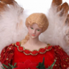 Puntale tessuto angelo con ghirlanda rosso cm ø22h30