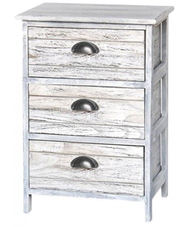 Cassettiera Zoe in legno sbiancato con 3 cassetti