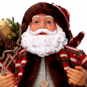Zoom Babbo natale tessuto marrone e rosso con slittino cmh60