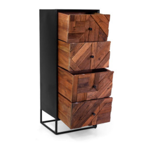 Zoom Mobile Legno Jaipur Naturale 4 Cassetti top Nero Cm 45x38h115