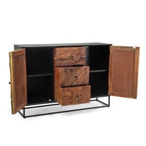 Zoom Mobile Legno Jaipur Naturale Top Nero Cm 120x38h85