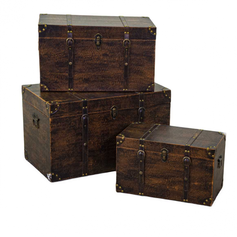 Baule legno ecopelle 1-3 marrone rettangolare cm68x38h40