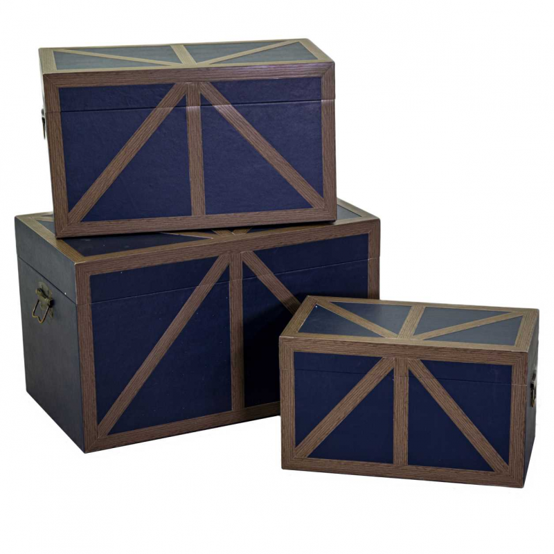Baule legno ecopelle 1-3 blu rettangolare cm68x38h40