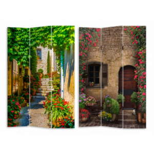 Paravento stampa 3 ante scalinata con fiori cm120,6x2,5h180