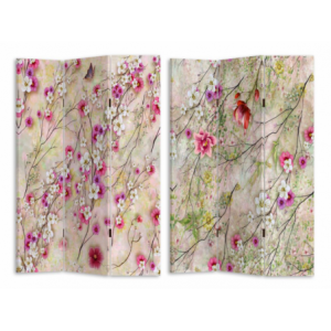 Paravento stampa 3 ante crema con rami fiori cm120,6x2,5h180