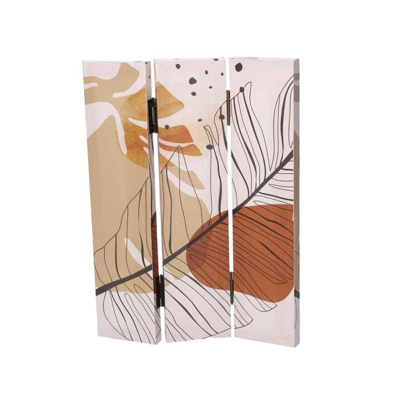 Paravento stampa foglie beige arancione3 ante rettangolare cm120,6x2,5h180