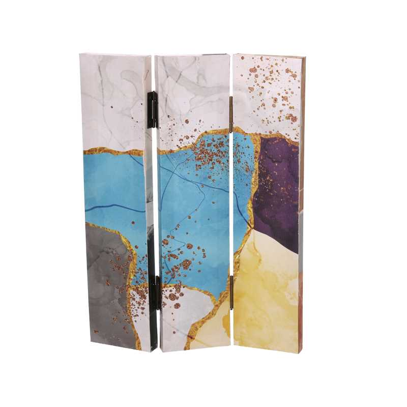 Paravento stampa effetto marmo multicolor 3 ante rettangolare cm120,6x2,5h180