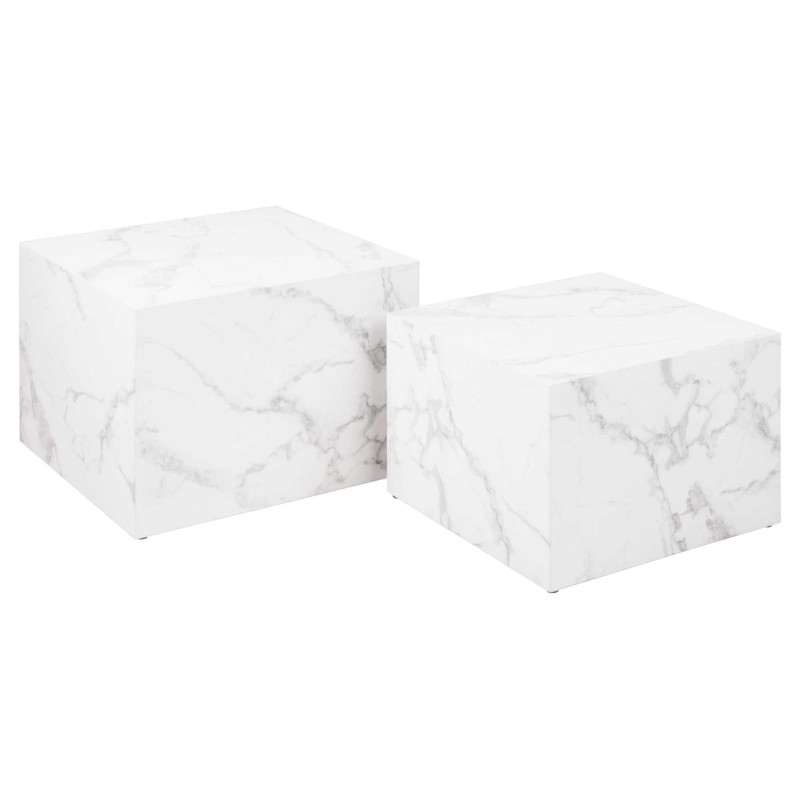 Tavolino Legno Motrik 1-2 Effetto Marmo Bianco Quadro Cm 58x58h40
