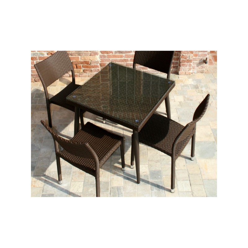 Set Tavolo polyrattan + 4 Sedie polyrattan adila noce quadro cm 47x61h44/46/88