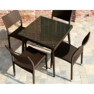 Set Tavolo polyrattan + 4 Poltrone adila polyrattan noce quadro cm 60x61h44/46/65/88