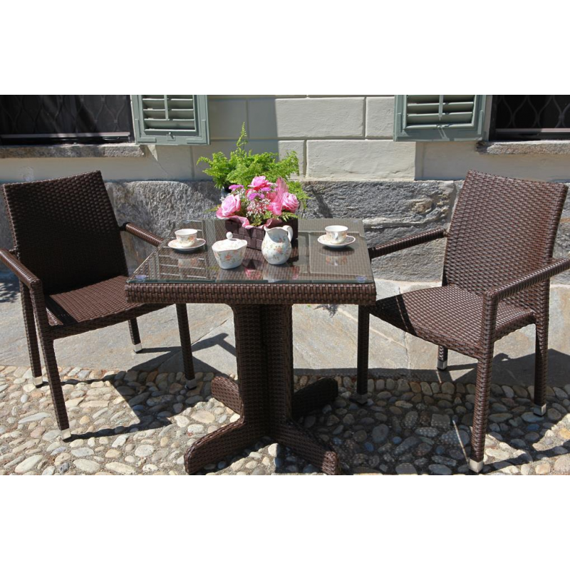 Set Tavolo polyrattan + 4 Poltrone adila polyrattan noce quadro cm 60x61h44/46/65/88