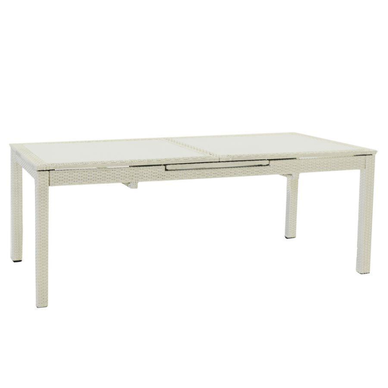 Set Tavolo polyrattan + 6 Sedie polyrattan adila bianco ghiaccio quadro cm 47x61h44/46/88