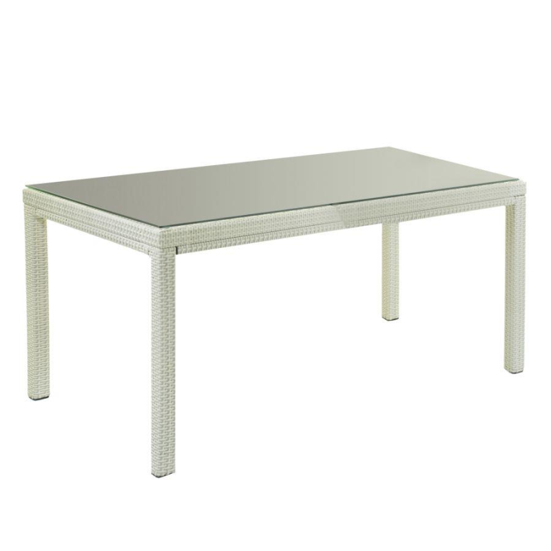 Set Tavolo polyrattan + 6 Sedie polyrattan adila bianco ghiaccio quadro cm 47x61h44/46/88