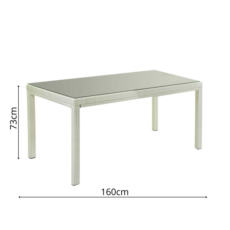 Set Tavolo polyrattan + 6 Poltrone adila polyrattan bianco ghiaccio quadro cm 60x61h44/46/65/88