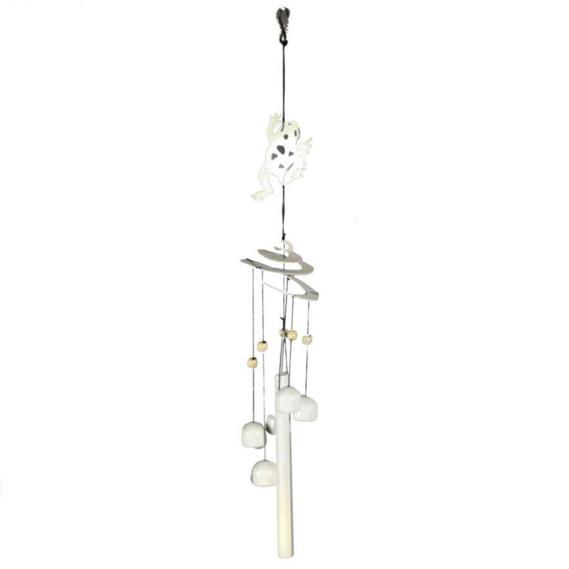 Campanello metallo con rana bianco cm10x10h61