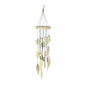 Campanello metallo fiori e foglie bianco cm12x12h61