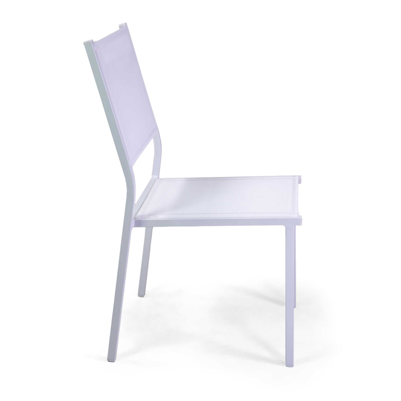 Set Tavolo alluminio + 4 Sedie alluminio sullivan bianco con textilene bianco cm 55x46h43/88