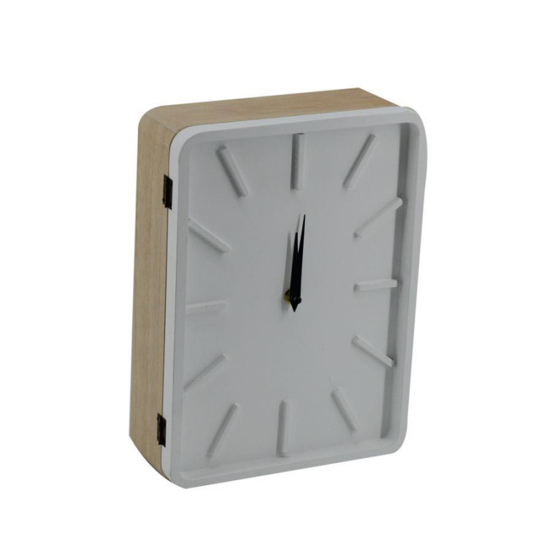 Orologio legno bianco con portachiavi cancelletto 8p rettangolare cm22x30x8