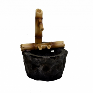 Zoom Fontana resina roccia e bambu' con led cm30x33h46