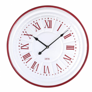 Orologio legno metallo bianco rosso cmø50x4,5