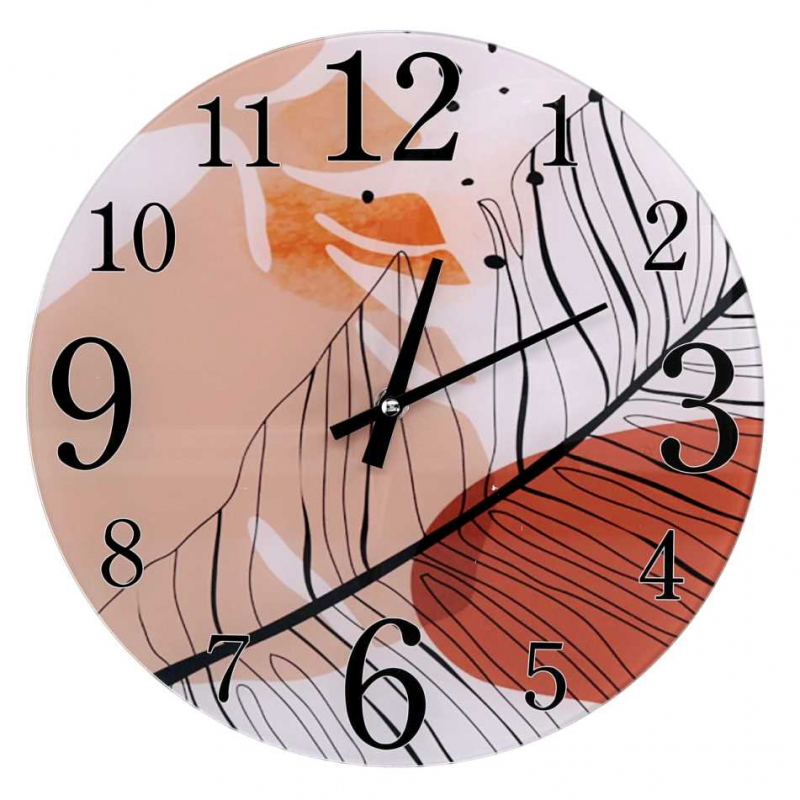 Orologio vetro foglie beige tondo cm ø30x4