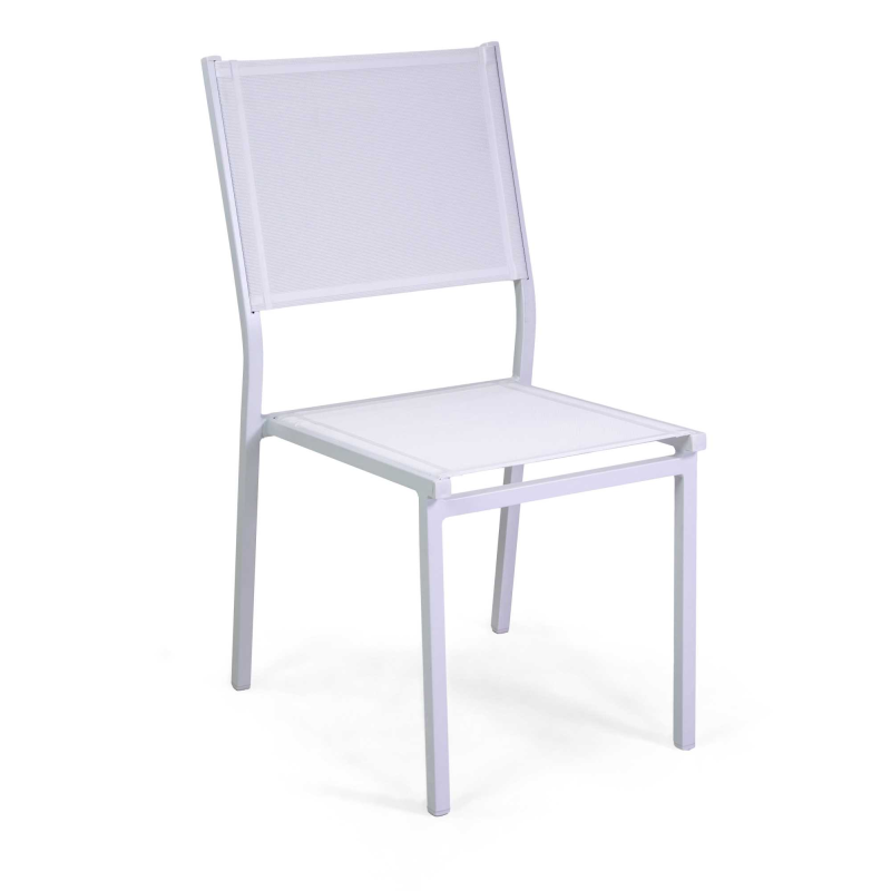 Set Tavolo alluminio + 6 Sedie alluminio sullivan bianco con textilene bianco cm 55x46h43/88