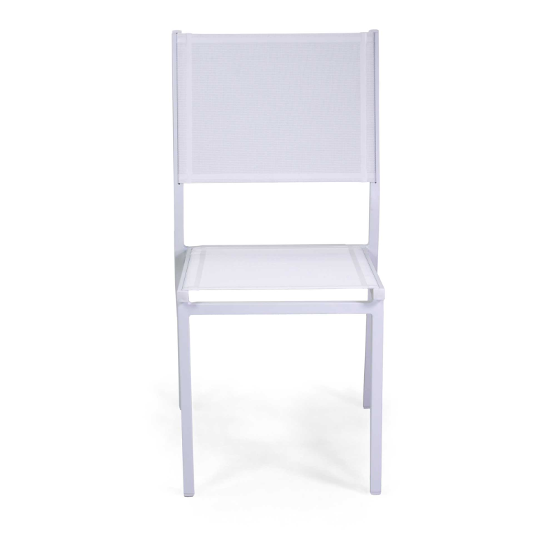 Set Tavolo alluminio + 6 Sedie alluminio sullivan bianco con textilene bianco cm 55x46h43/88