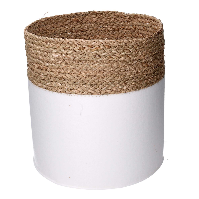 Cesta tessuto 1-3 bianco e naturale tondo cm ø41h42