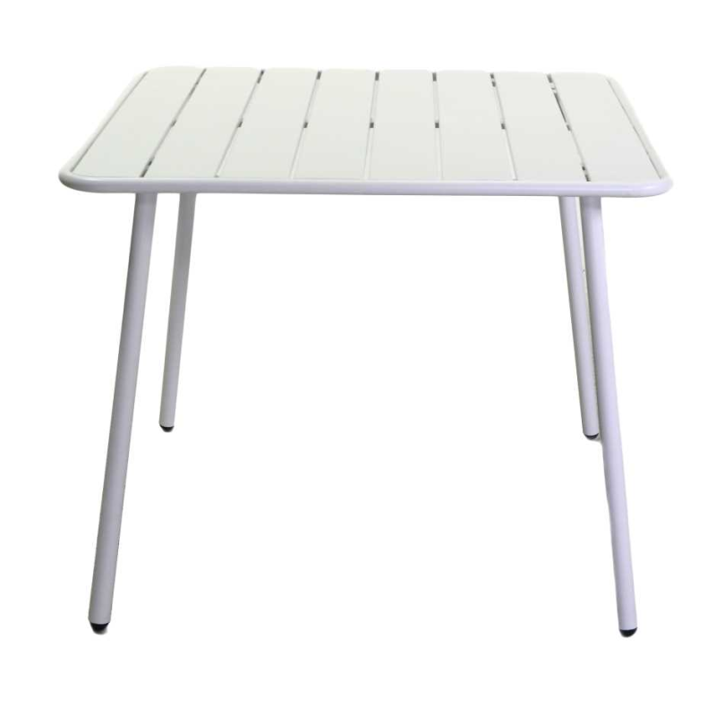 Set Tavolo metallo + 4 Sedie metallo doghe Rovigo Mini bianco cm 47x52h44/81