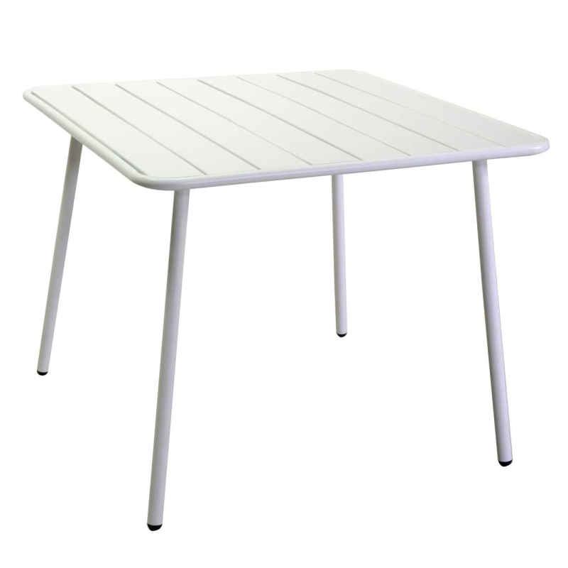Set Tavolo metallo + 4 Sedie metallo doghe Rovigo Mini bianco cm 47x52h44/81