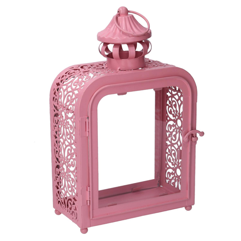 Lanterna metallo rosa cm17x9h30,5