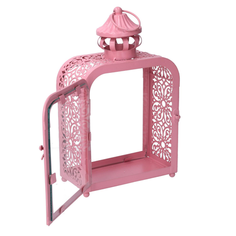 Lanterna metallo rosa cm17x9h30,5