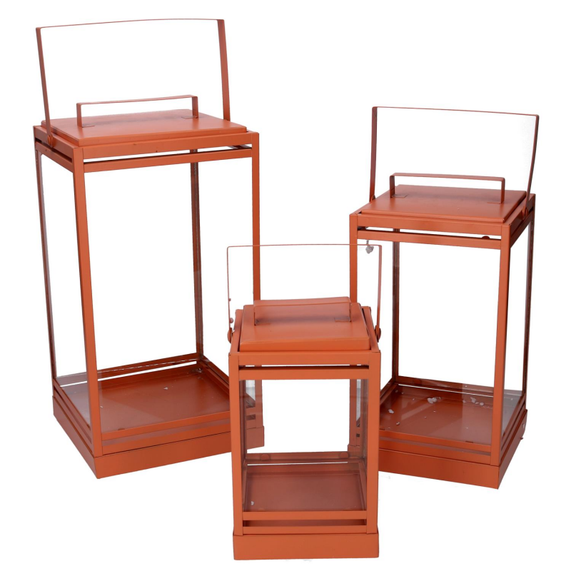 Lanterna metallo 1-3 arancione cm18x18h36,3/42,5