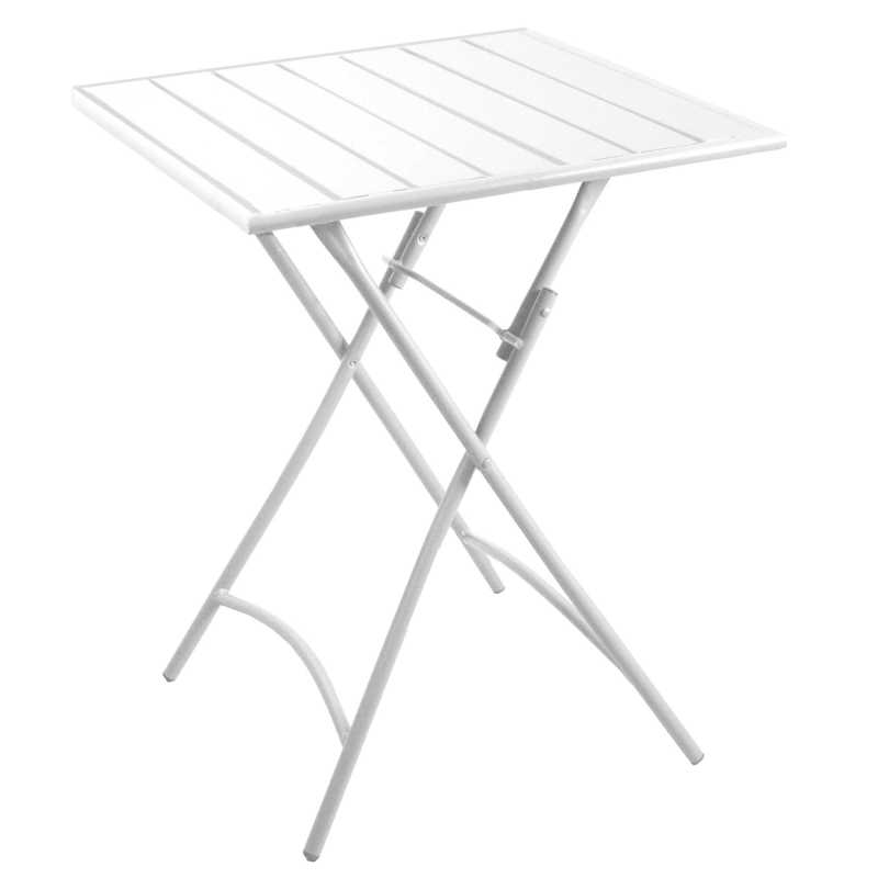 Set Tavolo metallo + 4 Sedie metallo doghe Rovigo Mini bianco cm 47x52h44/81