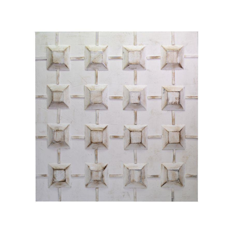 Quadro dipinto bianco con quadretti cm80x80x3/5