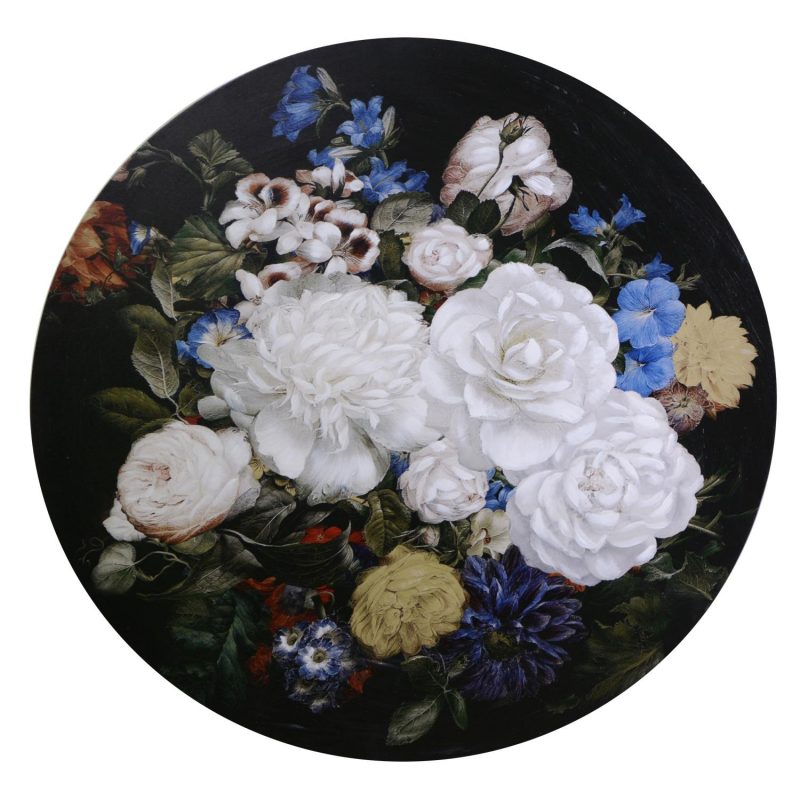 Quadro legno fiori nero tondo cm ø80h2,6