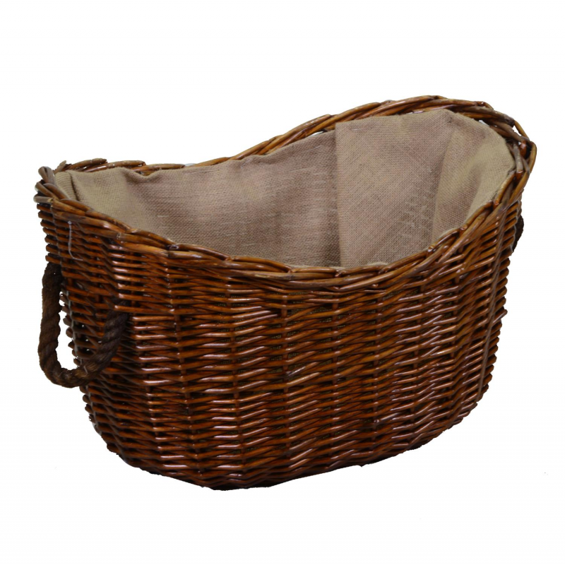Cesta vimini fodera juta con manici corda marrone ovale cm59x43h28/36