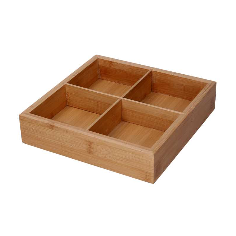 Cassetto bambù 4 scomparti naturale quadro cm21x21h4,8