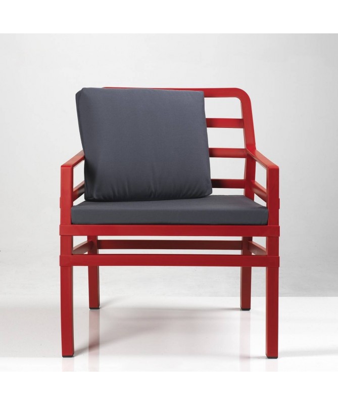 SET 4 POLTRONE ARIA IN POLIPROPILENE ROSSE CON CUSCINO PER SEDUTA E CUSCINO ARREDO INCLUSI MADE IN ITALY