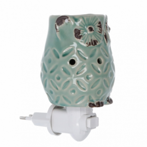 Zoom Bruciaessenze plug ceramica gufo verde cm7,7x10h13,4