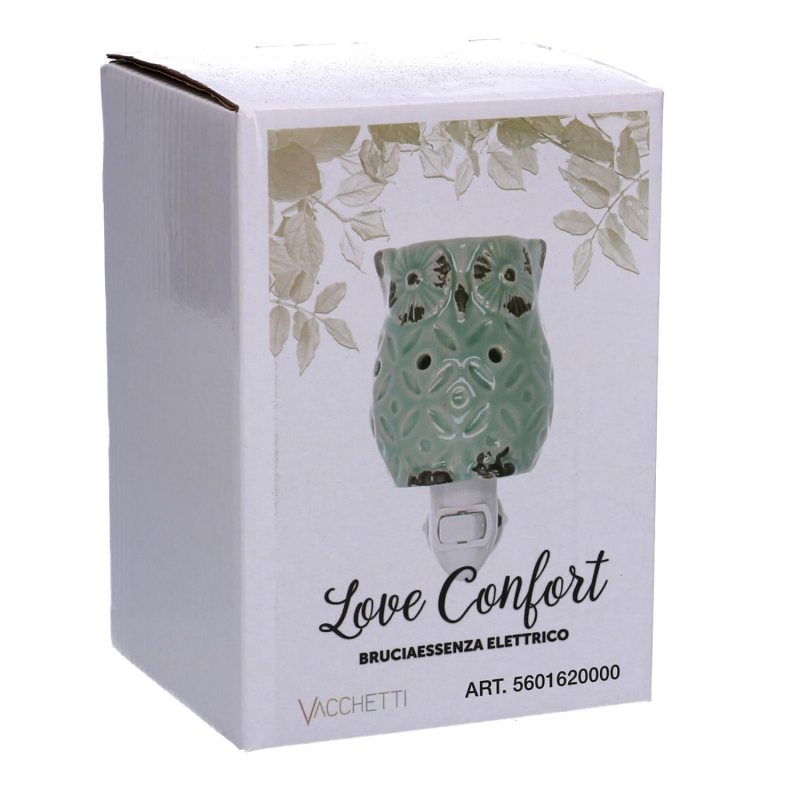 Bruciaessenze plug ceramica gufo verde cm7,7x10h13,4