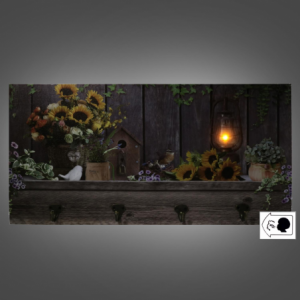 Zoom Appendino legno 4 posti con led girasoli cm 60x30x1,8