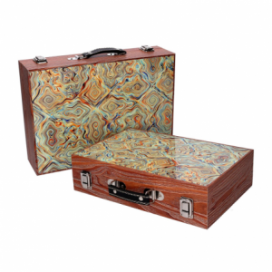 Scatola valigia legno 1-2 verde bordo marrone cm34x9,3h24