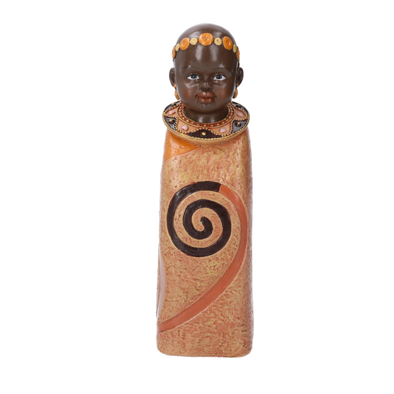 Statua ceramica bimbo africa arancione cm8x8h26,5