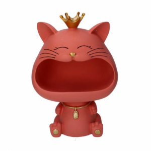 Gatto resina svuotatasche rosa cm12x18h25
